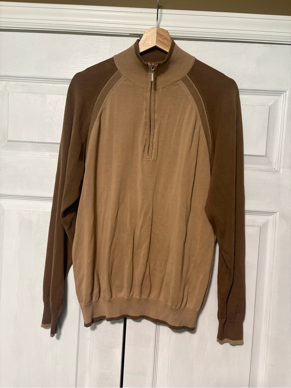 Bobby Chan Men's Medium Silk Cotton Colorblock 1/4 Zip Sweater